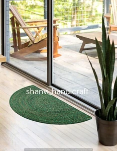 Multi Green Chindi Braided Farmhouse Cotton Rug Half Round Floor Rug Bedroom Rug - Picture 1 of 12