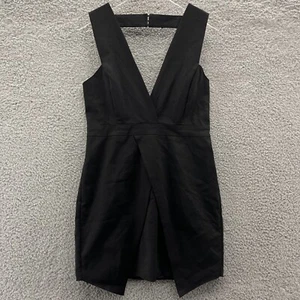 ANGL Black Dress Plunge V Neck Short Women Large Open Back Faux Wrap Front NWT - Picture 1 of 10