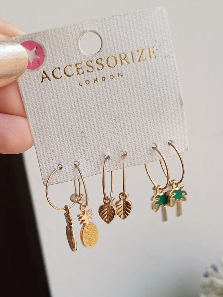 New Accessorize 3 Pair Of Tropical Themed Enamle Hoop Earrings - Image 1 of 4