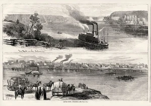 Little Rock Arkansas y Big Rock - vagones de algodón equipos de mulas barcos de vapor 1866 - Imagen 1 de 1