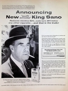 VINTAGE 1950s Print Ad ~ King SANO Cigarettes ~ Reduces Nicotine 50%... - Picture 1 of 1