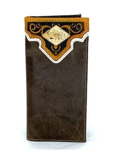 Western PU Leather Wallet Longhorn Concho Rodeo Bifold Checkbook Coffee 7.5Long - Picture 1 of 6