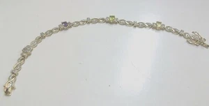 LOVELY GOLD OVER STERLING 4 NATURAL STONE BRACELET 7 1/2"TOPAZ,AMETHYST,PERIDOT - Picture 1 of 2