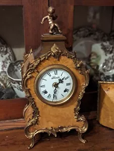 Vintage French Style Lauris Mantle Or Wall Clock With Burl Wood Stand Working! - Picture 1 of 14