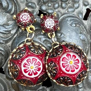 Vintage Unsigned Celebrity Delizza & Elster Morrocan Matrix Pierced Earrings - Picture 1 of 4