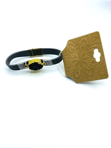 Blue Faux Leather Druzy Bracelet New - Picture 1 of 4