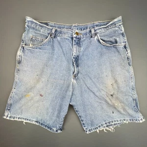 Pantalones Cortos de Denim Wrangler 36 Pintados Usados Desgastados Deshilachados Desteñidos - Imagen 1 de 12