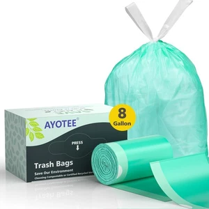 Compostable Trash Bags 8 Gallon Trash Bags Drawstring, 50 Count No-Tear Draws... - Picture 1 of 8