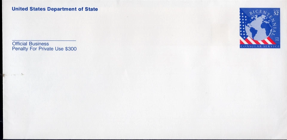 SC# UO86 & 87 - Offical Mail - Consular Service#10 Stamped Envelopes - 52¢ & 75¢ - Image 1 of 1