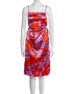 Christian Lacroix Midi Dress M Silky Satin Floral Cutout Resort Beach $460 - Image 1 of 4