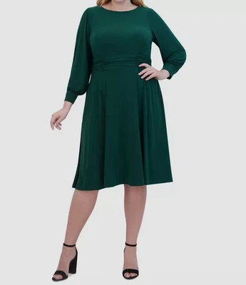 Vestido midi para mujer Jessica Howard verde acanalado cuello barco talla grande 18W Foto 1 de 2