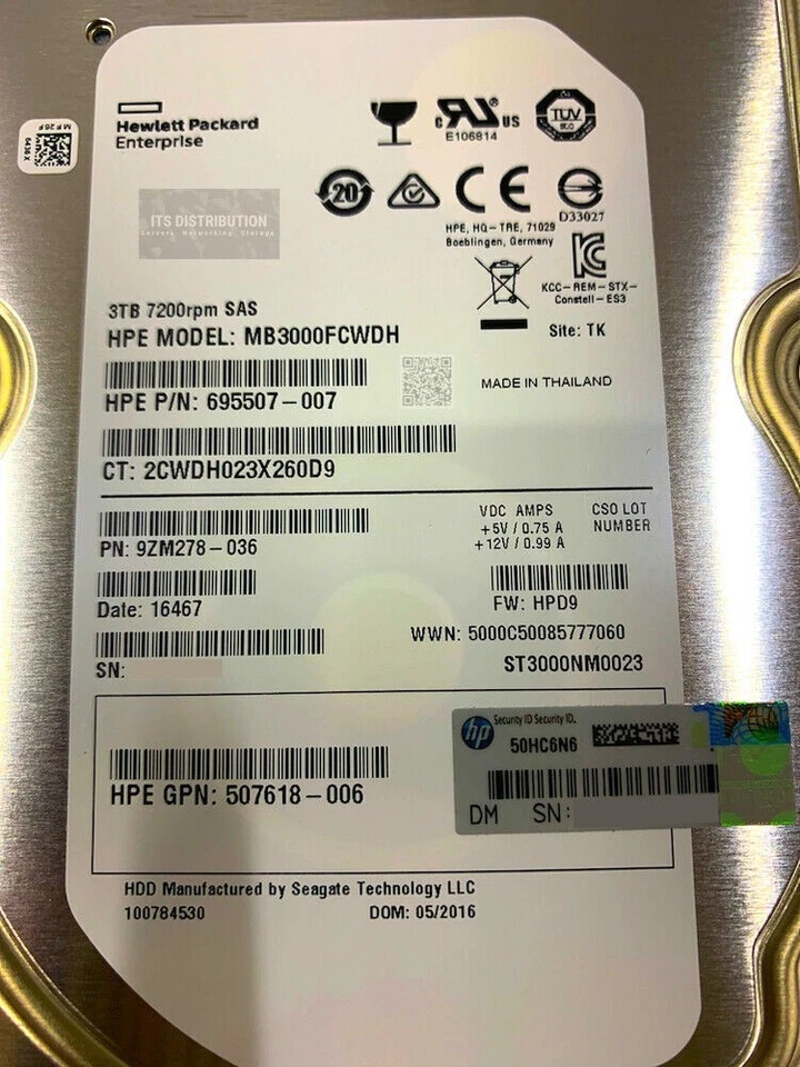 797525-001 797277-B21 For HPE 3TB Internal 3.5" SAS 6Gb/s 7.2K Hard Drive HDD - Image 1 of 3