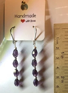 Mauve/lilac Glass Czech crystal Dangly Earrings silver plated - Picture 1 of 2