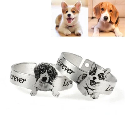 Anillo Ajustable Personalizado Acero Inoxidable Mascota Perro Gato Nombre Grabado Personalizado Foto 1 de 4