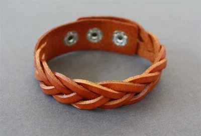 NEW Leather Braided Snap Button Bracelet Wristband Vintage Cuff  - Image 1 of 4