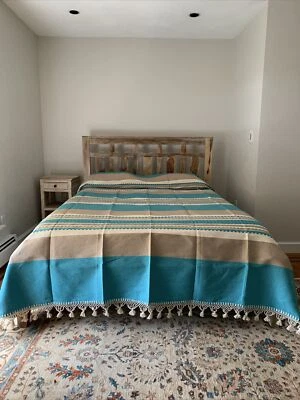 墨西哥瓦哈卡州手工织机大号棉质床罩。 97 英寸 W X 107 英寸 L 码 — 第 1/4 张图片