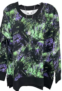 Neu mit Etikett LuLaRoe Medium schwarz lila grün Batik Hannah SWEATSHIRT - Bild 1 von 9