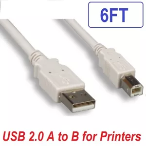 USB PRINTER CABLE 6FT 2.0 BEIGE CORD TYPE A MALE to B MALE for EPSON HP DELL - Picture 1 of 1