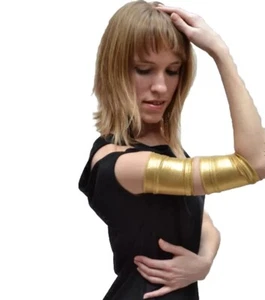 Brazaletes Metálicos Guantes Dorados Disfraz de Superhéroe Puños de Spandex Holográficos Nuevos - Imagen 1 de 1