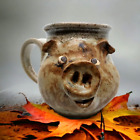Handmade Our Gang Pig Pottery Coffee Cup Mug, Signed, 3-D, 1981, Happy Hog