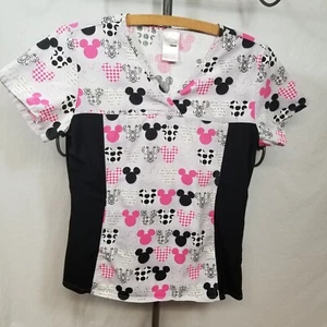 Disney Gray Mickey Mouse Graphic Print Women's XS Short Sleeve Scrub Top - Picture 1 of 7