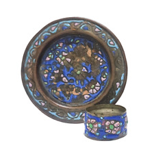 Early 19th C, Antique Damascus Syria, Enameled Bronze Small Plate & Ring