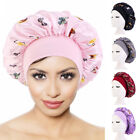 Women Printed Satin Night Sleep Cap Hair Bonnet Hat Wide Elastic Band Head Cover