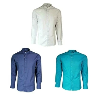 MENS GRANDAD COLLARLESS LONG SL FORMAL CASUAL DRESS PARTY SHIRT FROM £10.99 (501 - Picture 1 of 9