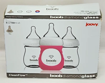 Joovy Boob Diamond Glass Baby Bottles 5oz Pink Silicone Sleeve Luxury New Sealed - Image 1 of 4