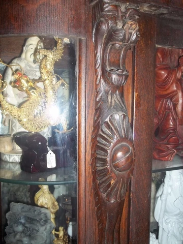 Vintage Victorian Oak Surpentine Front Lion Heads  Feet China Cabinet  oversize Cover