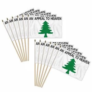 12pc Pack of Liberty Tree 12x18in Appeal to Heaven Historical Stick Flags - Picture 1 of 2