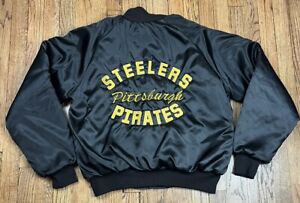 Vintage Pittsburgh Steelers Satin Spell Out Script Jacket Bomber Men’s Sz Large
