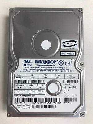 DELL 61TTY 20GB 3.5 IDE HARD DRIVE MAXTOR 5T020H2 - Image 1 of 4