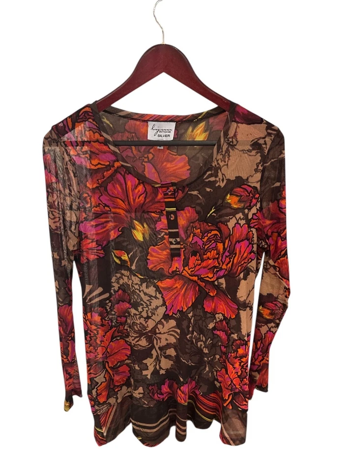 Топ Lynn Ritchie Silver Fairy с цветочным рисунком прозрачный с длинным рукавом средний нейлон - Изображение 1 из 4