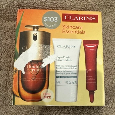 Clarins Skincare Essentials máscara creme soro duplo creme lifting de olhos 3 peças conjunto de presente - Imagem 1 de 4