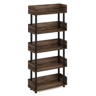 Furinno Bookcase 52.6" Tall Walnut Brown Dark Wood 5-Tier Display Rack Open Back - Image 1 of 4