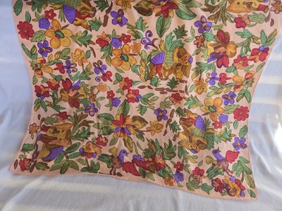 Echo Floral, Elephant And Bird Print Scarf. 30x30. - Image 1 of 4