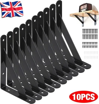 10PCS Heavy Duty Stainless Steel L Shaped Wall Mounted Shelf Brackets Support UK - Image 1 of 4