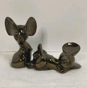 Juego De 2 Ratones Ratón Ratón Años 60 De Colección Acabado Bronce Metálico Crazing - Imagen 1 de 17