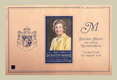 LIECHTENSTEIN 2022 - Em memória da princesa Marie. Imperf. Folha especial S. MNH - Imagem 1 de 4
