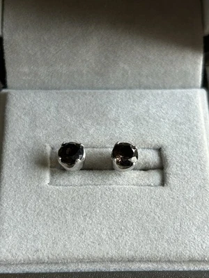 Vintage 925 Silver Smoky Quartz Round Stud Earrings - Image 1 of 4