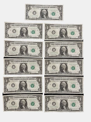 1969 One US Dollar Bill -Lot Of 11 Sequential Vintage Notes ( Uncirculated -BU) - Image 1 of 4