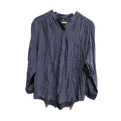 J Brand Navy Blue Silk Long Sleeve Button Up Women's Top Size M - Image 1 of 4