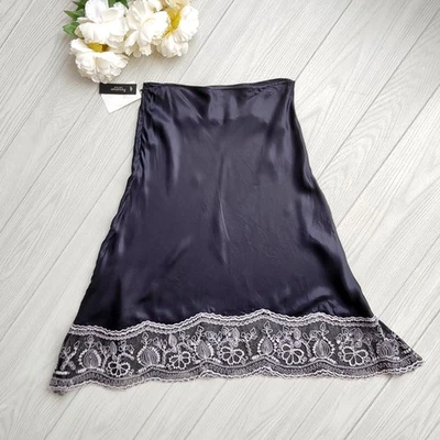 NWT Vintage Y2K Black Silk Charmeuse Skirt PERSAMAN NY Lace Fairy Whimsygoth S - Image 1 of 4