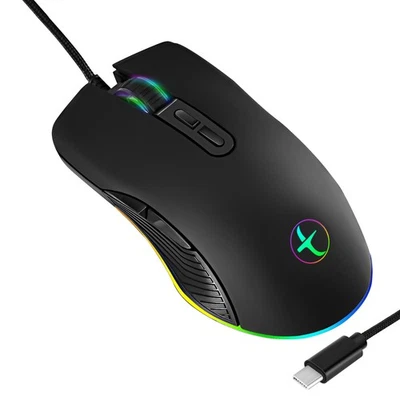 USB C Maus Typ C Ergonomische Kabelgebundene Maus RGB Gaming Maus Optische 9716 - Bild 1 von 4