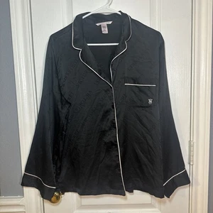 Victoria Secret Pajama Shirt Dress Black Casual Women's Long Sleeve Size Medium - Picture 1 of 9