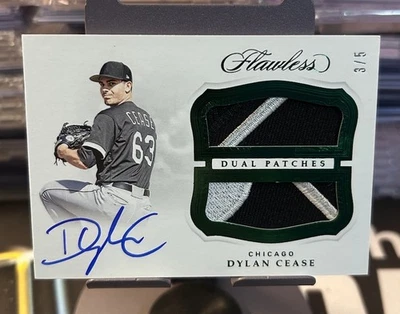 2019 Panini Flawless Dual Patch Auto ROOKIE RC Dylan Cease EMERALD /5 PADRES SSP - Image 1 of 2