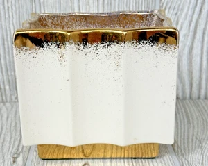 Vintage Mid-Century Modern weiß und gold gesprenkelt Keramik Übertopf 4" hoch Retro - Bild 1 von 13