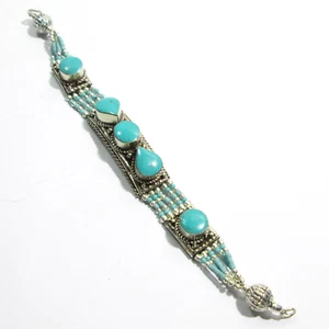 Genuine Turquoise Bracelet Ethnic Boho Statement Bracelet Beaded Best Jewelry - Picture 1 of 8