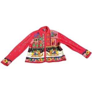 Ugly Christmas Sweater Studio Ho Ho Ho Embroidered Teddy Bears Holiday Cardigan - Picture 1 of 6